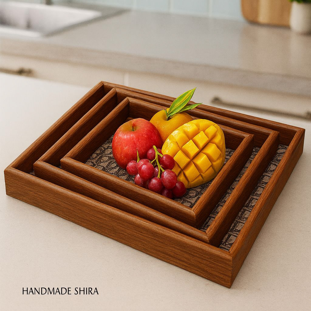 خرید ست سه‌ تایی سینی بامبو HANDMADE SHIRA تک و عمده کد Z3679