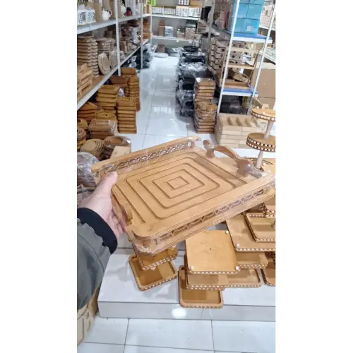 پخش سینی چوبی دسته دارهیوا  مربع کدe1856 تک و عمده