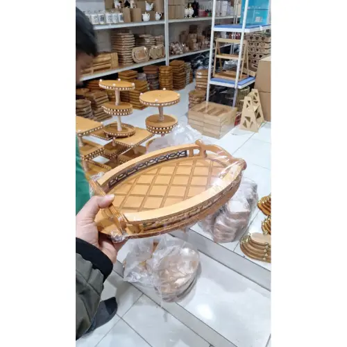 پخش سینی چوبی هیوا مدل بیضی کدe1858 تک و عمده