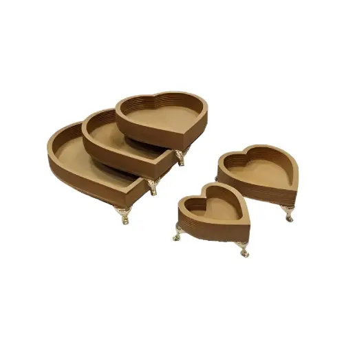 پخش سینی  چوبی  پنج تایی قلبی پایه دارکد e1866 تک و عمده