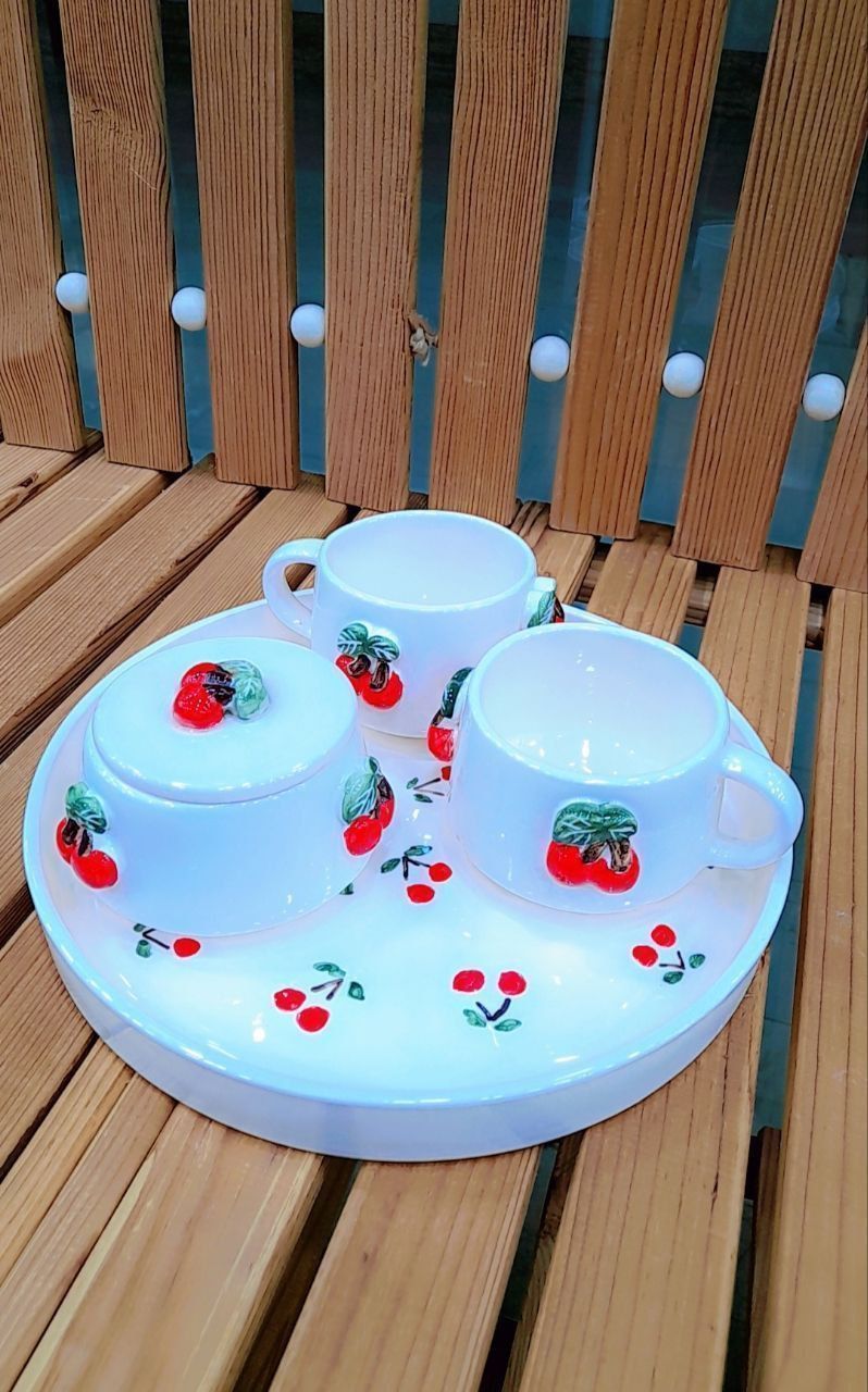 سرویس چای خوری آلبالویی سرامیکی درجه یک