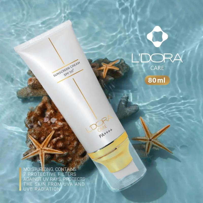 کرم ضدآفتاب +SPF50 بی رنگ مناسب انواع پوست لدورا کر 80 میلی لیتر 