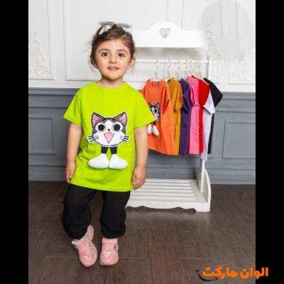 خرید ست تیشرت و شلوار بچه گانه طرح گربه مدل جدید C158