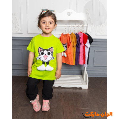 خرید ست تیشرت و شلوار بچه گانه طرح گربه مدل جدید C158