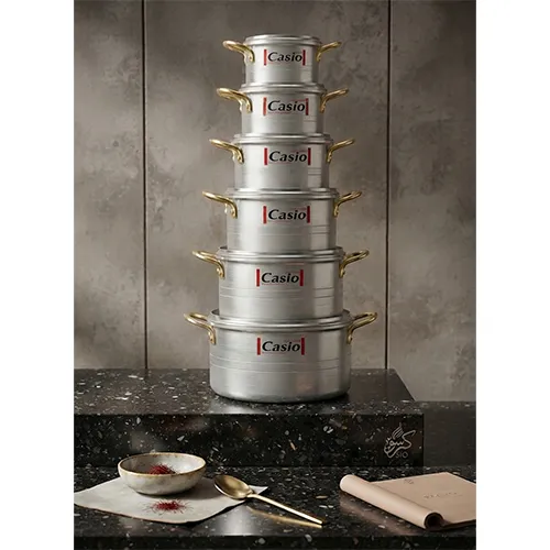 خرید سرویس قابلمه آلومینیومی Casio دسته طلایی | Casio Aluminum Cookware Set Gold Handle