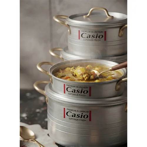 خرید سرویس قابلمه آلومینیومی Casio دسته طلایی | Casio Aluminum Cookware Set Gold Handle
