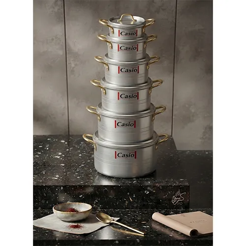 خرید سرویس قابلمه آلومینیومی Casio دسته طلایی | Casio Aluminum Cookware Set Gold Handle