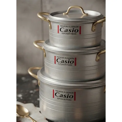 خرید سرویس قابلمه آلومینیومی Casio دسته طلایی | Casio Aluminum Cookware Set Gold Handle