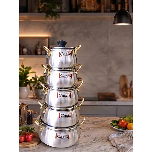 خرید سرویس ۱۰ پارچه کاسیو خمره‌ای دسته طلایی | Casio Pot-Shape Cookware Set 10-Piece