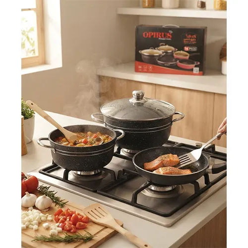 خرید سرویس ۱۶ پارچه گرانیتی اسبیکو سایز ۳۲ | Espico 16-Piece Granite Cookware Set 32