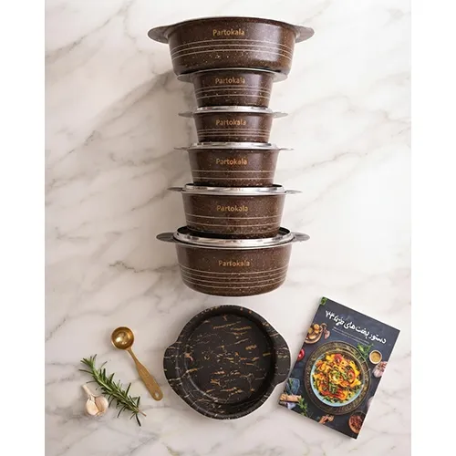 خرید سرویس ۱۴ پارچه پرتوکالا مدل کارن گرانیت ماربل | Parto Kala Karen Granite Cookware Set