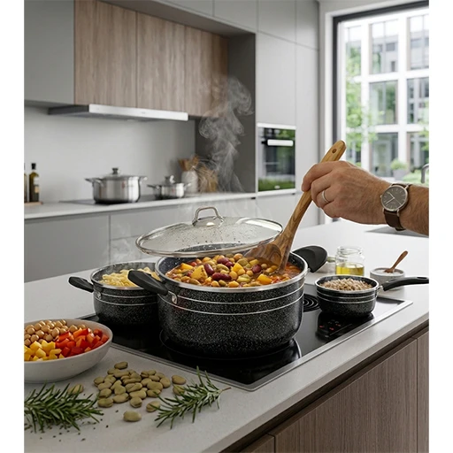 خرید سرویس ۷ پارچه اقتصادی دسته لاکی | 7-Piece Lacquer Handle Cookware Set