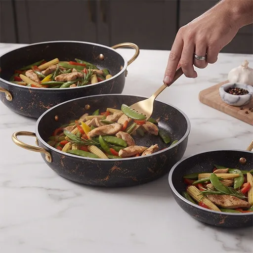 خرید سه تابه ۲۸ ماربل اسبیکو | Espico 3-Piece Marble Fry Pan Set