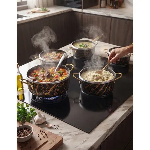 خرید سرویس ماربل ۱۴ پارچه ماه تفلون | Mah Teflon 14-Piece Marble Cookware Set