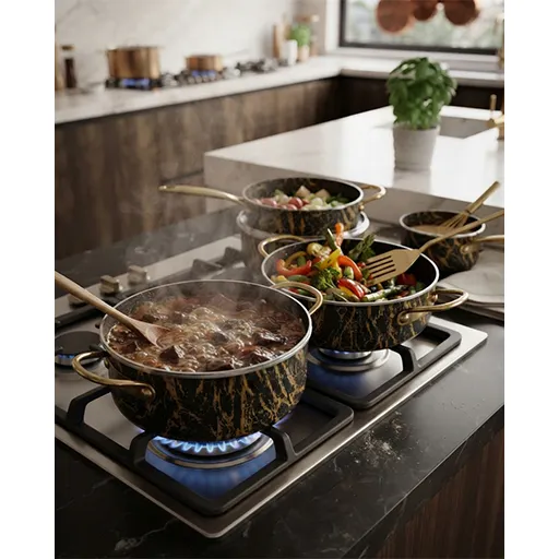خرید سرویس ۷ پارچه ماربل اقتصادی | 7-Piece Economic Marble Cookware Set