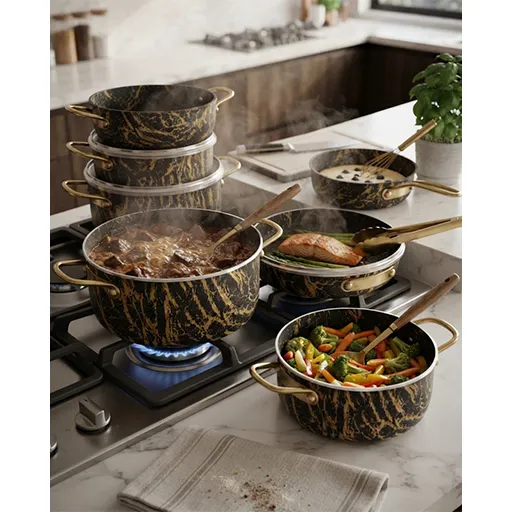 خرید سرویس ۷ پارچه ماربل اقتصادی | 7-Piece Economic Marble Cookware Set