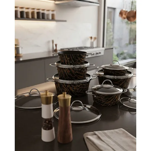 خرید سرویس ۱۰ پارچه ماربل گلدانی سایز ۳۲ | 10-Piece Marble Pot-Shape Cookware Set 32