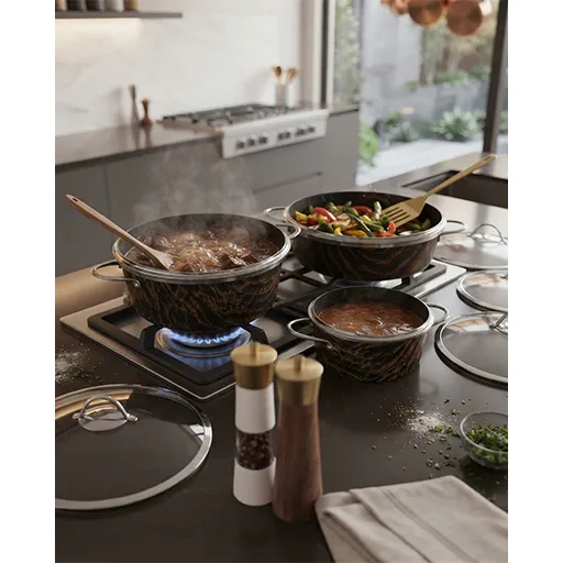 خرید سرویس ۱۰ پارچه ماربل گلدانی سایز ۳۲ | 10-Piece Marble Pot-Shape Cookware Set 32