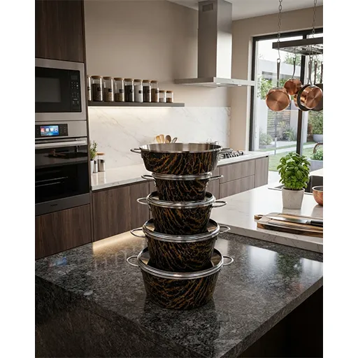 خرید سرویس ۱۰ پارچه ماربل گلدانی سایز ۳۲ | 10-Piece Marble Pot-Shape Cookware Set 32
