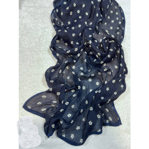 خرید شال سوپر نخ پلیسه سرمه ای طرح گل کد C011 تک و عمده