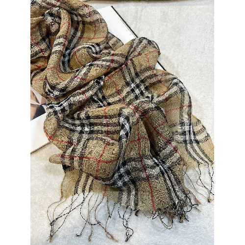Women's scarf, silk-polyester, black, wooden tassel 013