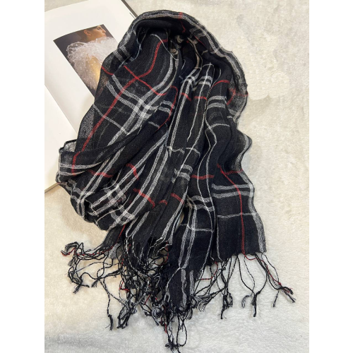 Women's scarf, silk-polyester, black, wooden tassel 013