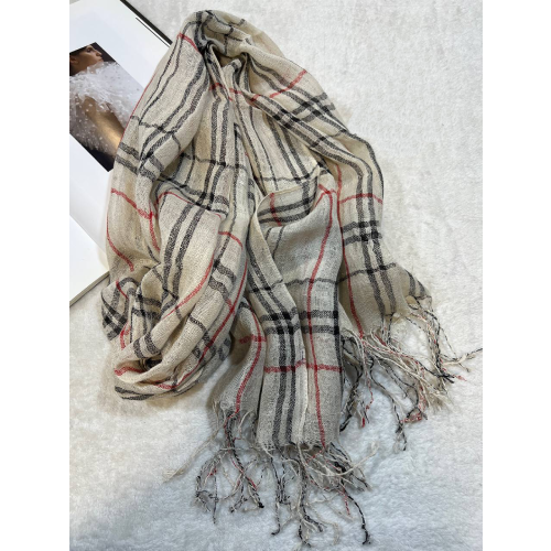 Women's scarf, silk-polyester, black, wooden tassel 013