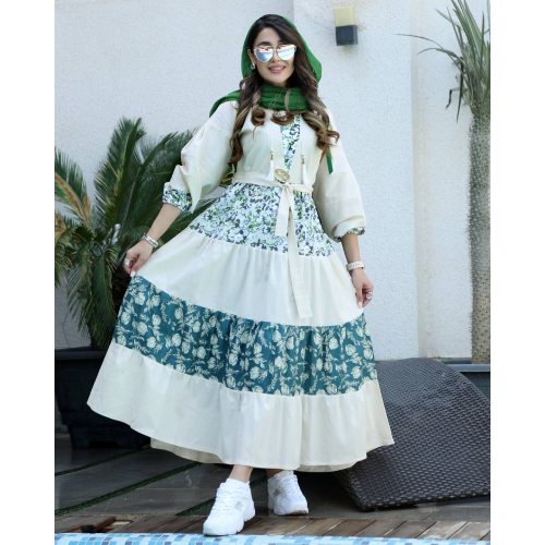 Women's coat, kaftan model, Indian embroidery, linen