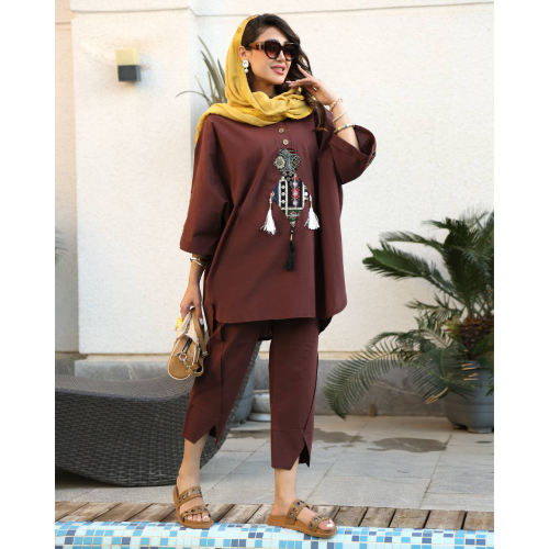 Summer Collection, Coat, Kaftan, Rose, Linen, Combination, with Indian Embroidery Needlework, 389