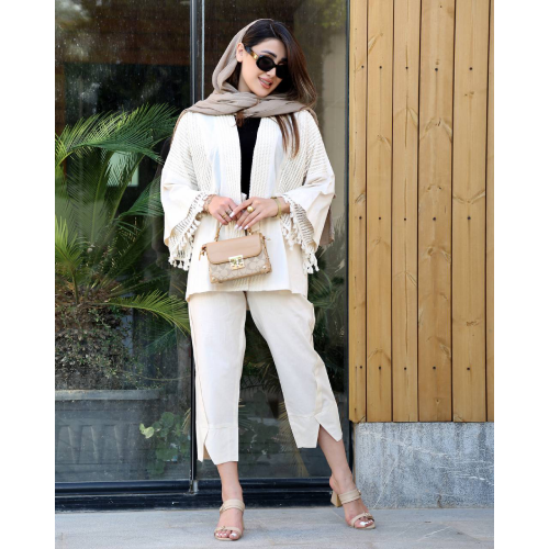 Women's coat-beach-model-with-floral-summer-collection