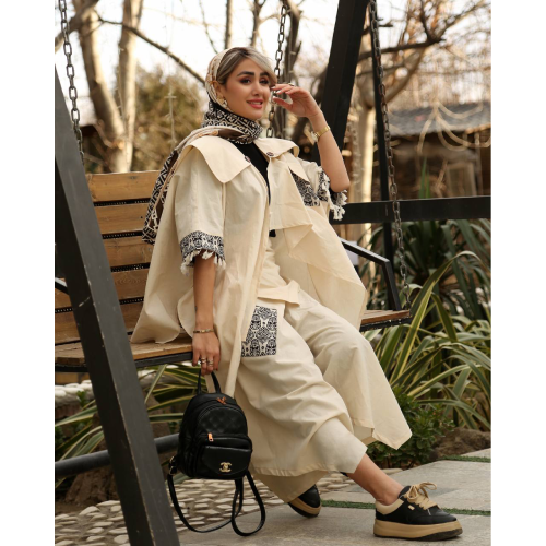 Women's coat, model Salmaz, free size, linen and guipure combination