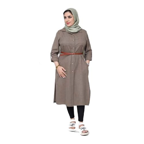 معطف نسائي موديل رياضي شانتون بحزام طالبة مكتب طويل 415