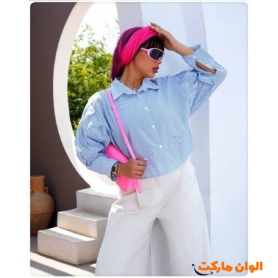 شومیز کراپ آستین پیله قد 50 زنانهD042 تک و عمده