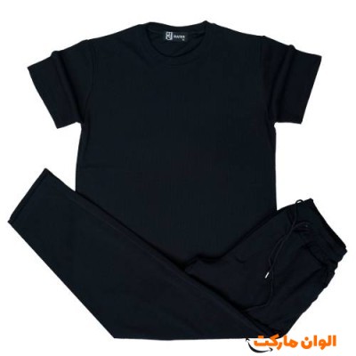 ست تیشرت و شلوار مراکشی پارچه کبریتی مشکی مردانه G348 تک و عمده