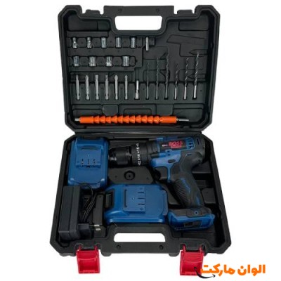 دریل چکشی شارژی باس مدل 6070 مجموعه 28 عددی کد G1246 تک و عمده