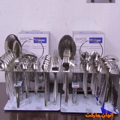 خرید سرویس قاشق وچنگال 38 پارچه یونیک با استند مدل A-3876 تک و عمده کدZ227