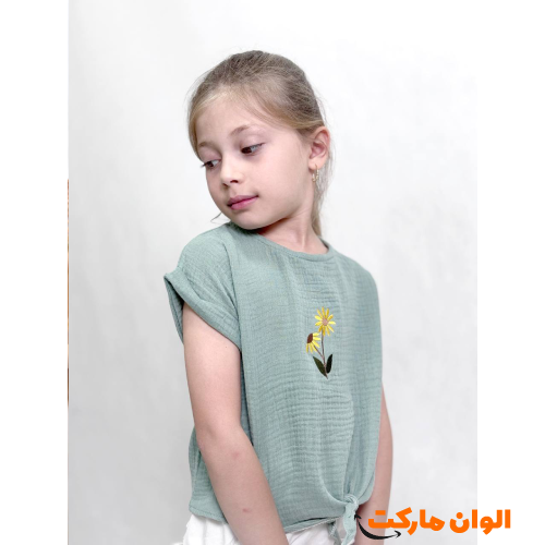 Children's crop top, guipure-pocket-knot model, code 1422-g, cheap with quality