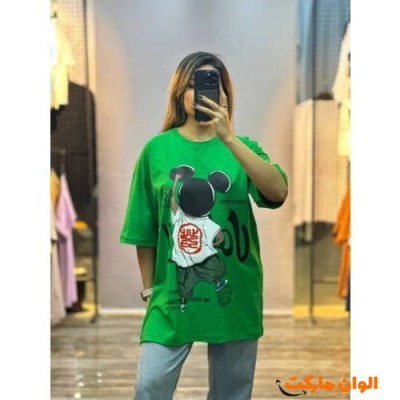 تیشرت زنانه لانگ قواره دار مدل میکی موس کد G1596