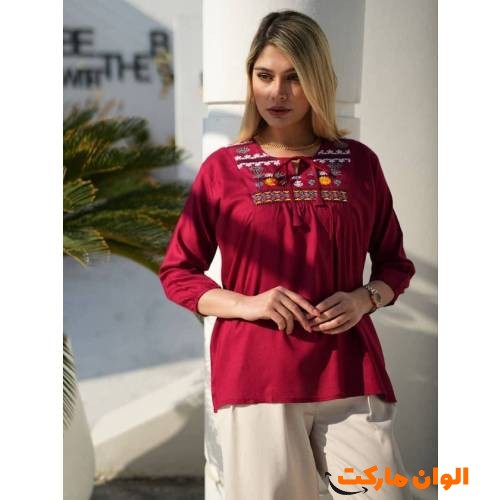 تونیک زنانه نخی یقه گلدوزی کد G1602
