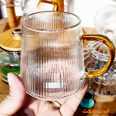 خرید لیوان پیرکس دسته طلایی شیاردار تک و عمده کدZ321