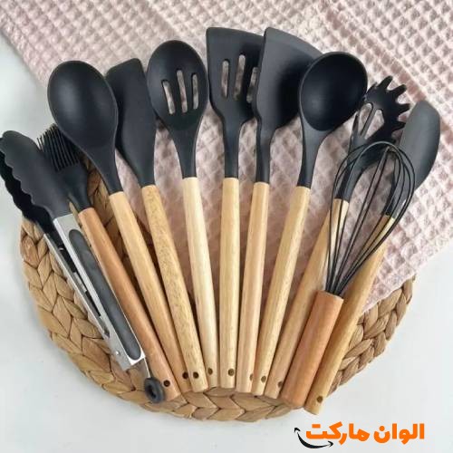 Silicone-spoon-and-spatula-set-bamboo-handle-from-Unique-brand-code-d222