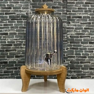 کلمن شیشه ای پایه چوبی کلمن شیشه ای پایه چوبی طرح دلوا شیشه شامپاینی کدH016