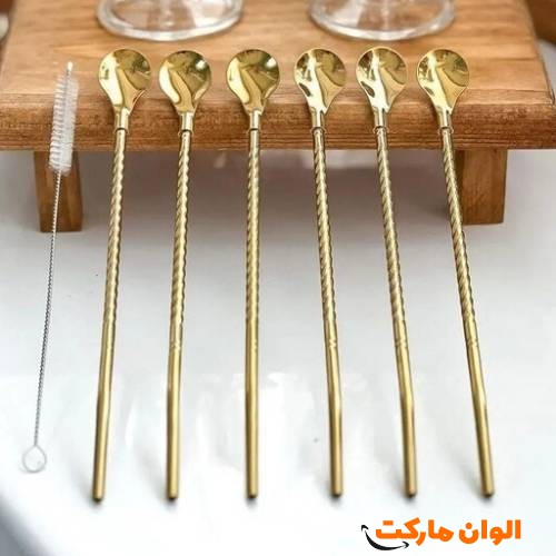 نی شربت قاشق دار طلایی کد H019 تک و عمده